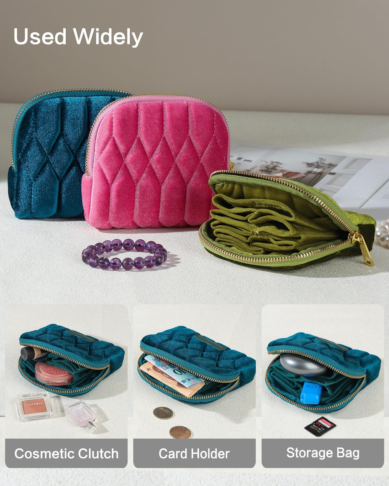 Vidifina Travel Jewelry Case,Mini Bag with Zipper, RosePurple