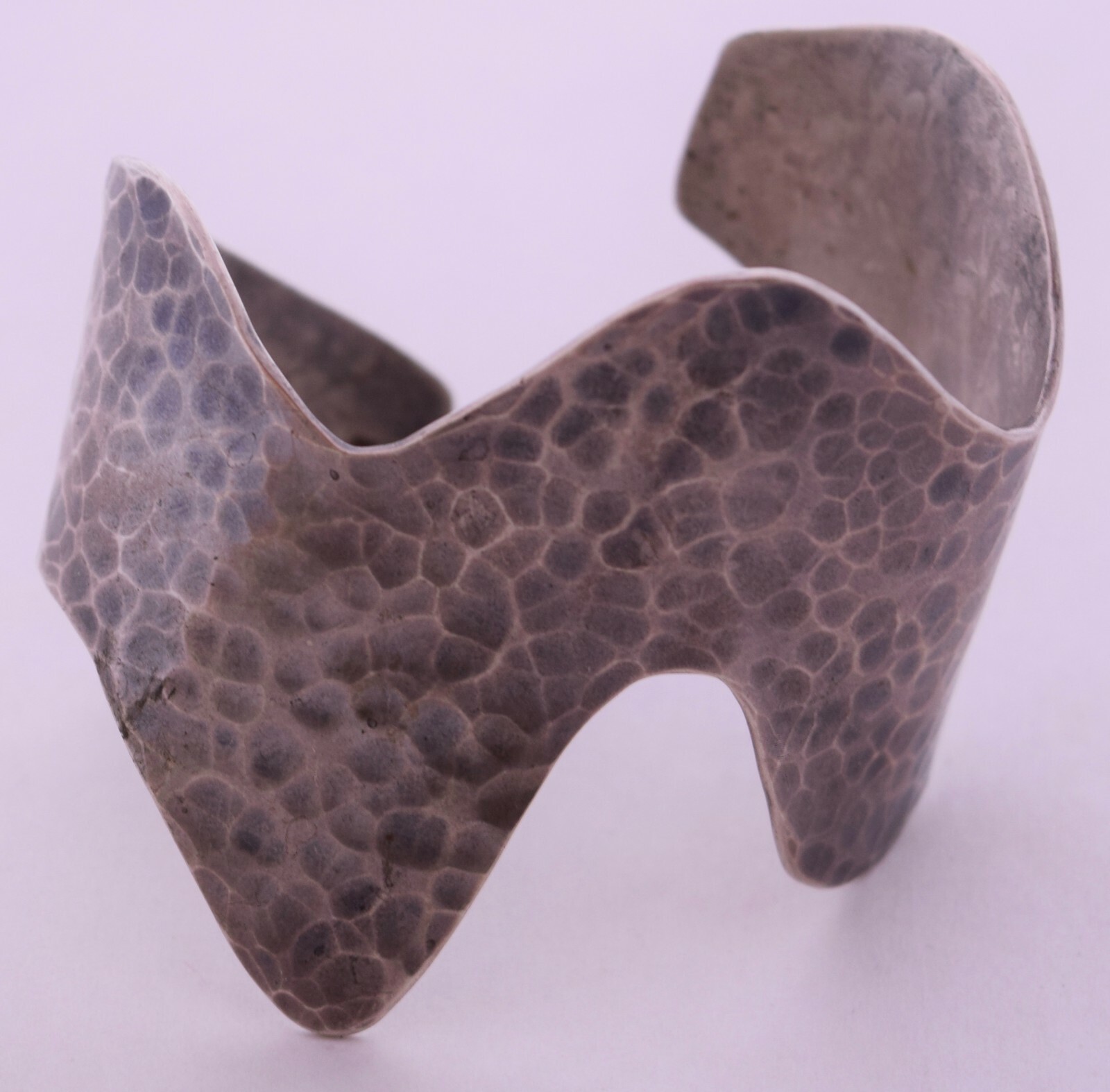 Large hand hammered sterling silver cuff bracelet wave motif, signed PRB unique