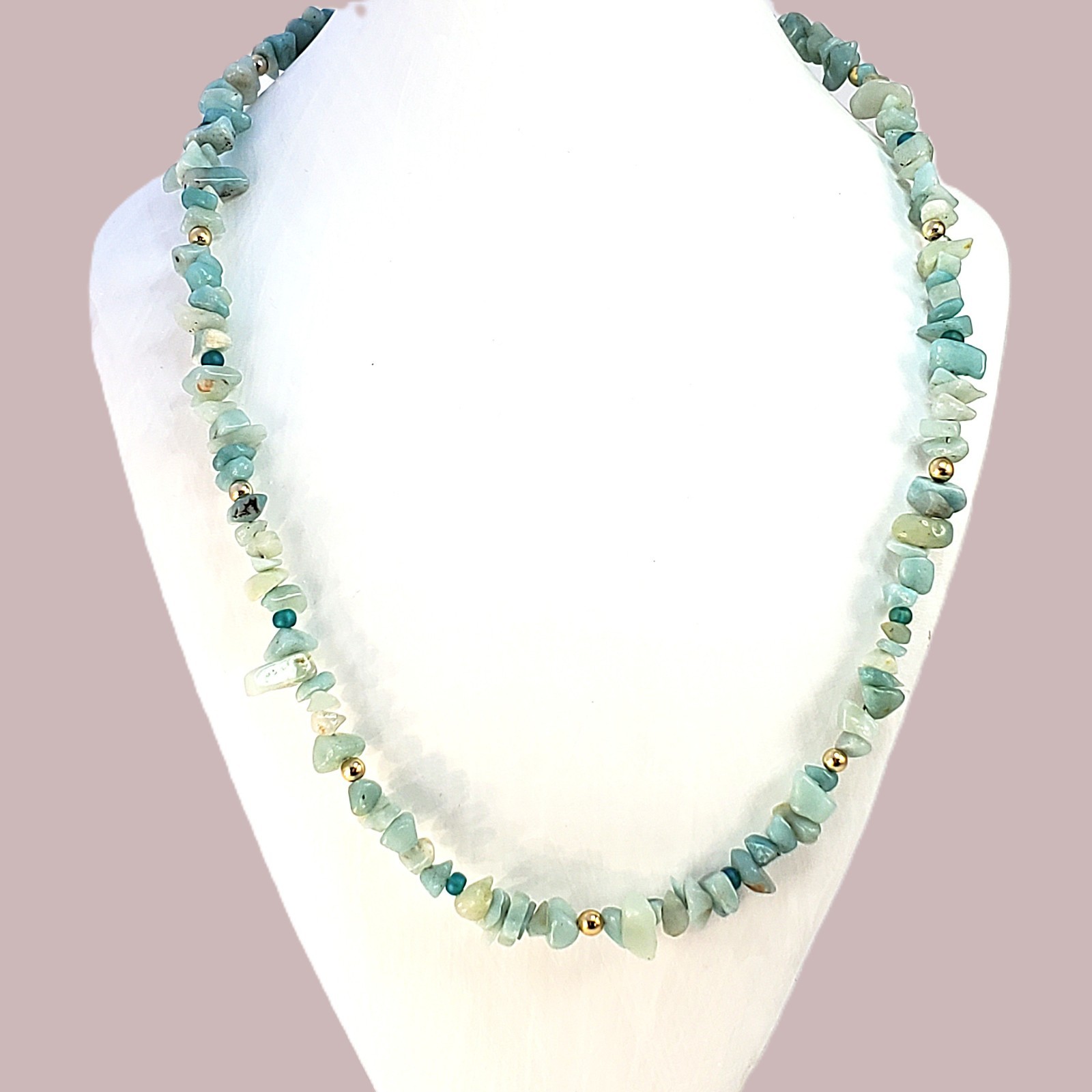 LARIMAR Chip Necklace Gold Tone 20″ to 21.5″