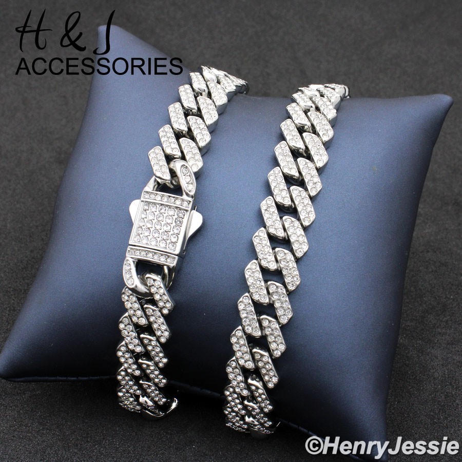 16″-40″MEN Stainless Steel Full Icy Bling CZ 12mm Miami Cuban Curb Necklace*N171