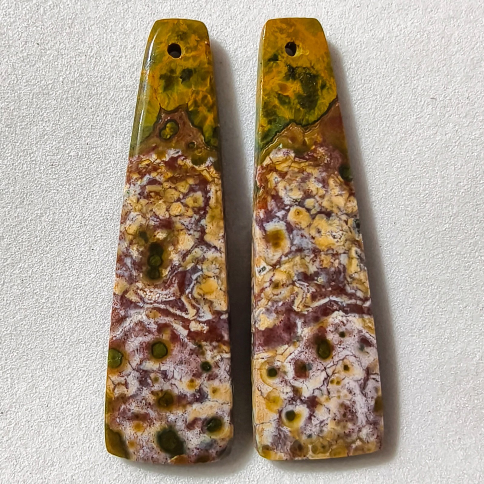 25 Cts Natural Ocean Jasper Drilled Match Pair Cabochon Gemstone 38.8 X 11.3 MM