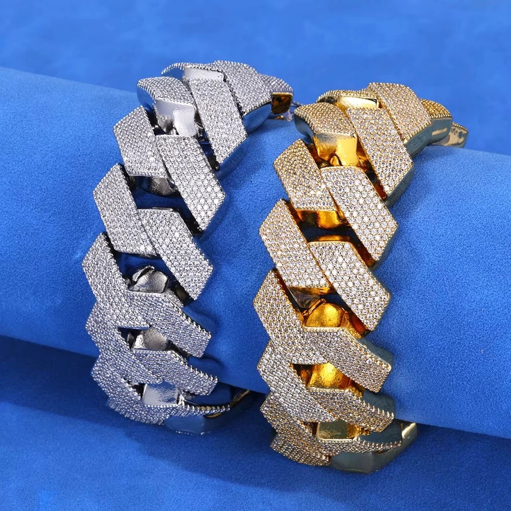 Thick Heavy 15mm Six Rows Prong Setting Cuban Link Chain Iced Out Hip Hop White