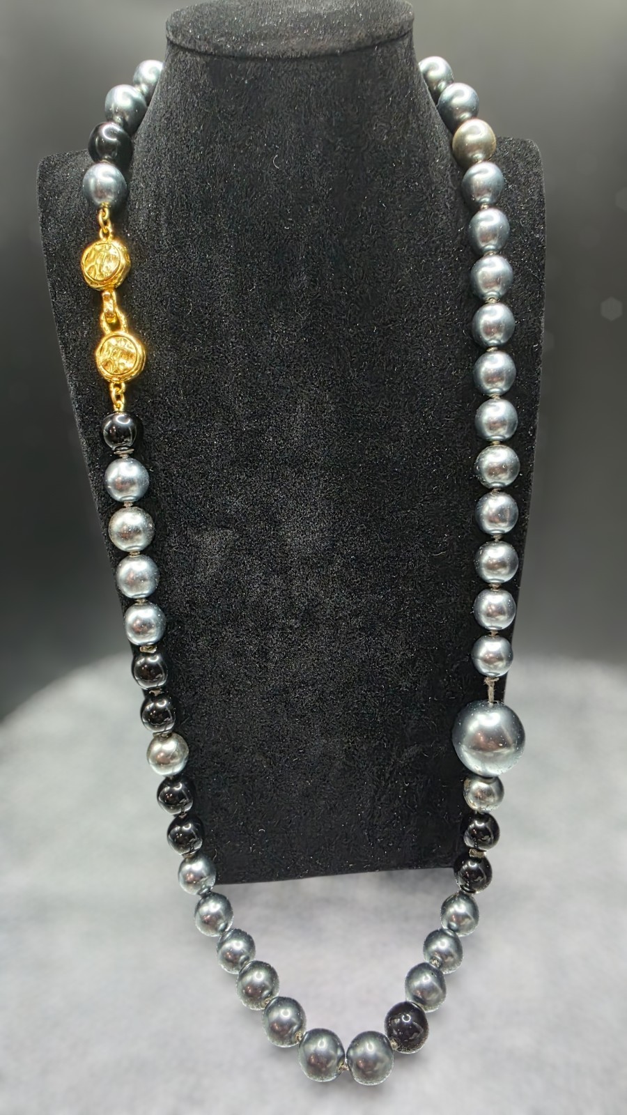 VTG CHANEL Grey Gripoix Pearl Sautoir Necklace Early 90s READ DESCRIPTION AS-IS