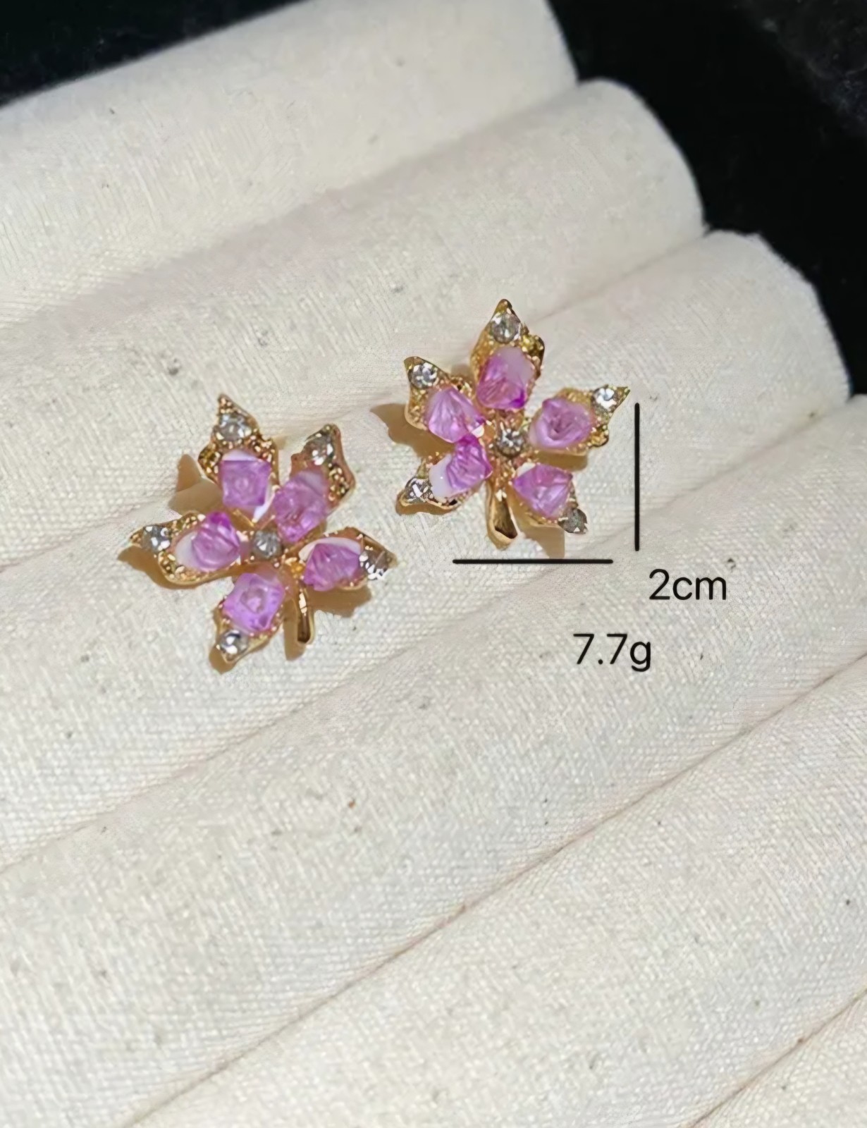 Pink Flower Cluster Stud Earrings Yellow Gold Plated Butterfly Back 2cm Lobe