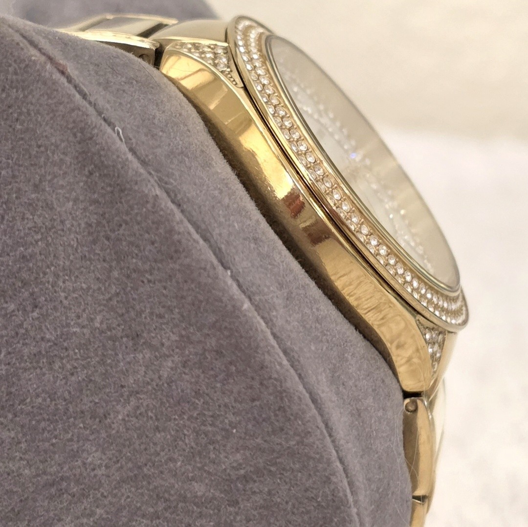 Michael Kors Gold Tone Crystal Pave Mother of Pearl MK Bracelet Watch