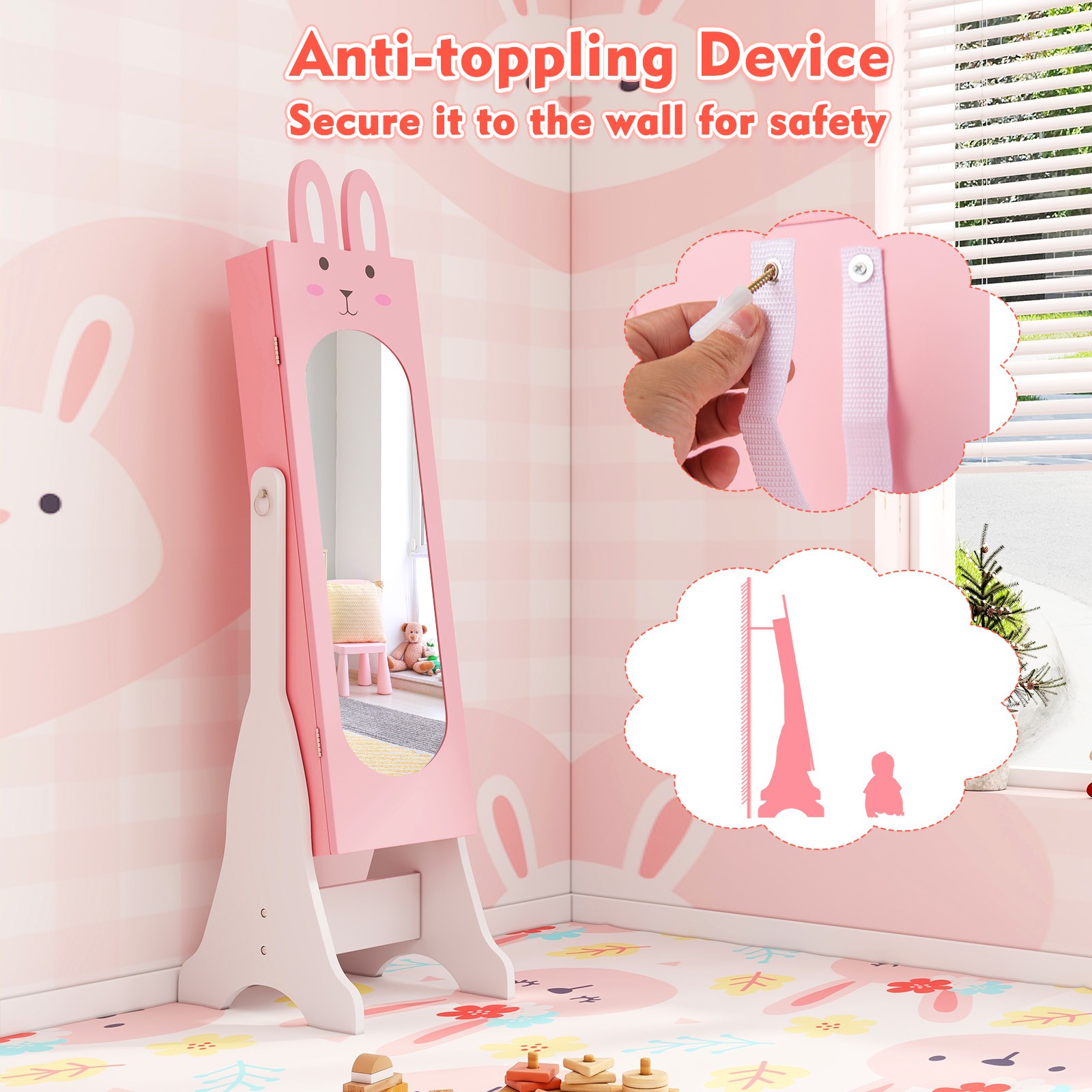 Kids Vanity Set Princess Makeup Dressing Table and Chair Set w/ Jewelry Armoire