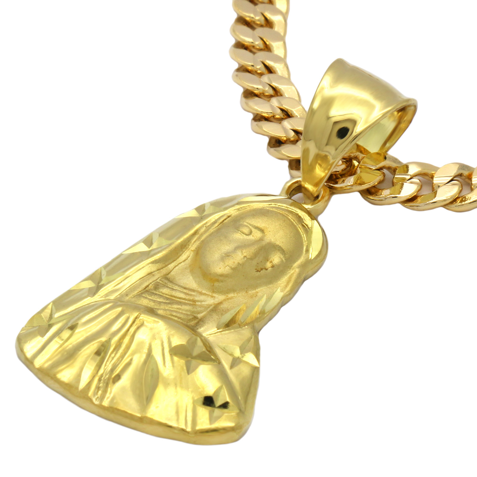 Mens 18k Gold Plated Virgin Mary /Star Pendant 5mm 24″ Cuban Necklace Chain