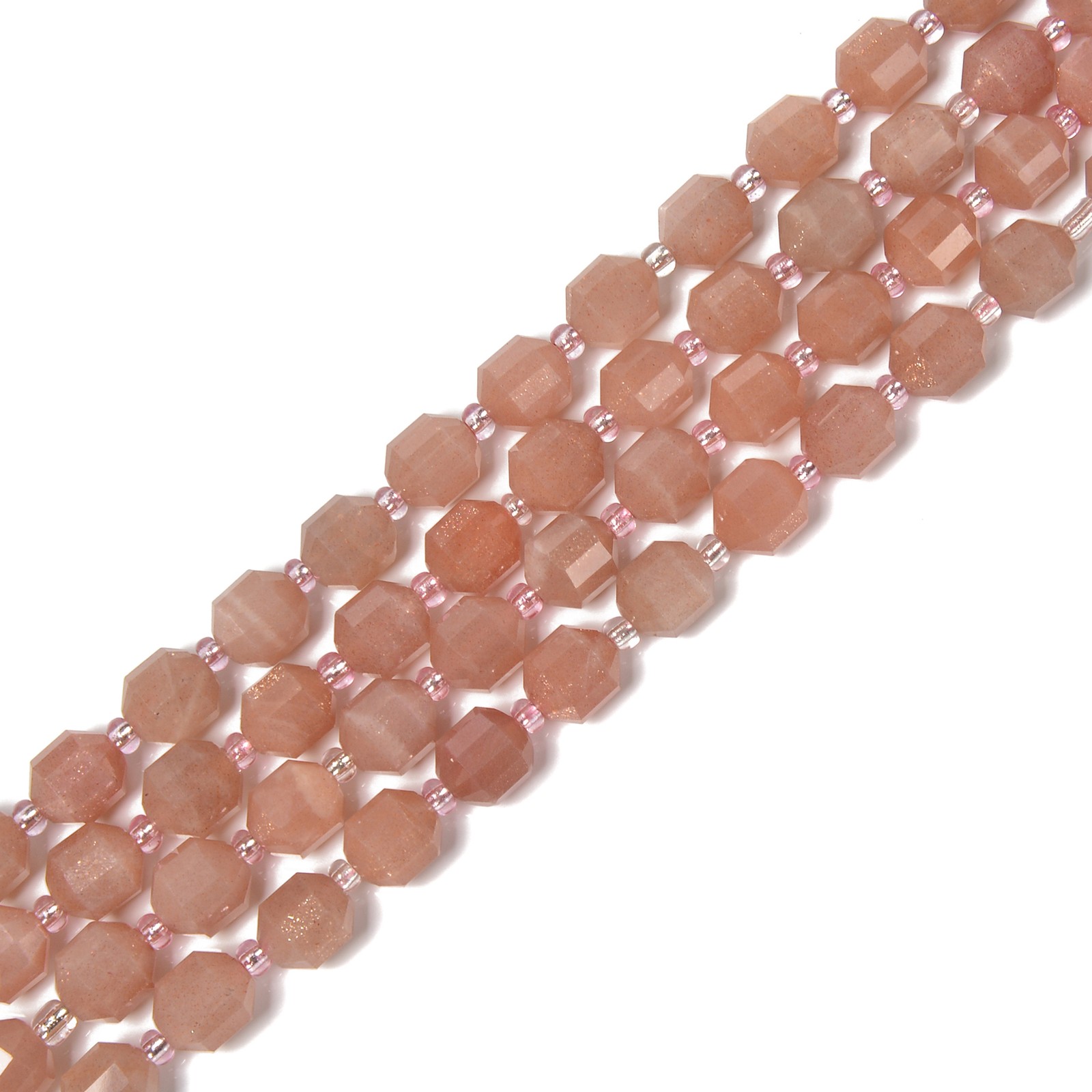 Natural Peach Moonstone Prism Cut Double Point Beads Size 7x8mm 15.5” Strand