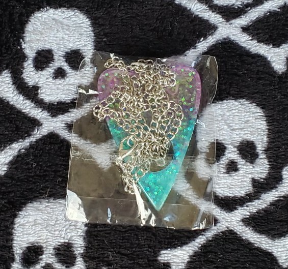 Ouija Planchette Pendant Necklace Purple Blue Glitter Resin Spirit Board Gothic