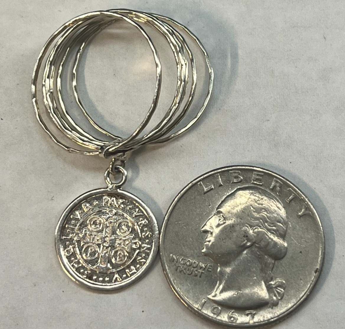 925 Sterling Silver St Benedict Medal Charm Linked Multi-Band Ring Size 10