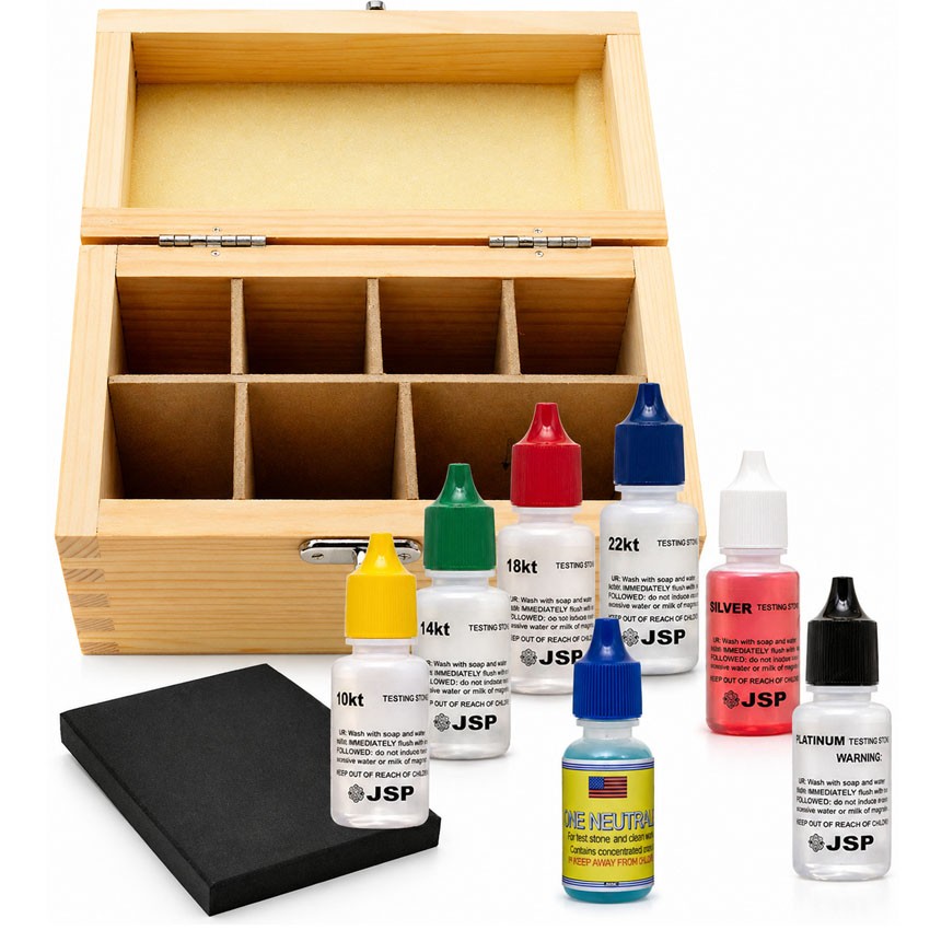 Gold Silver Platinum Testing Kit 6 Sol 10K 14K 18K 22K 24K Stone Box