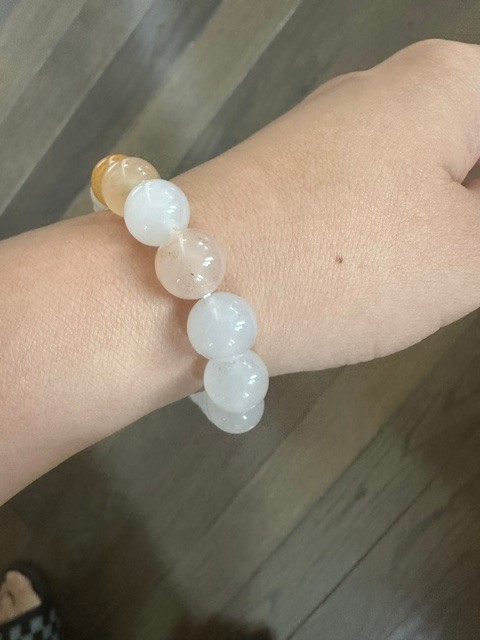 Natural Hetian White Pink Cream Jade Beaded Bracelet 10mm bead