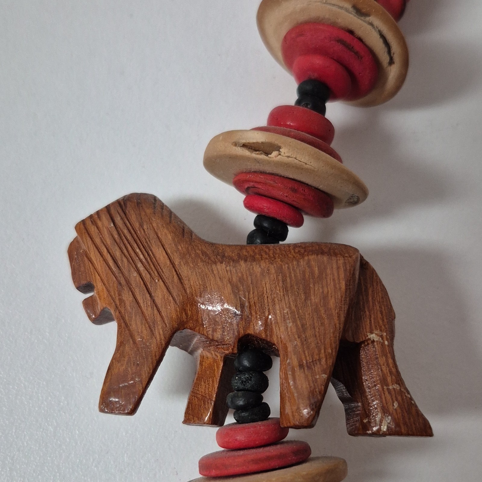 Vintage Hand Carved Wooden Safari Animal Beaded African Tribal Necklace 27 Inche