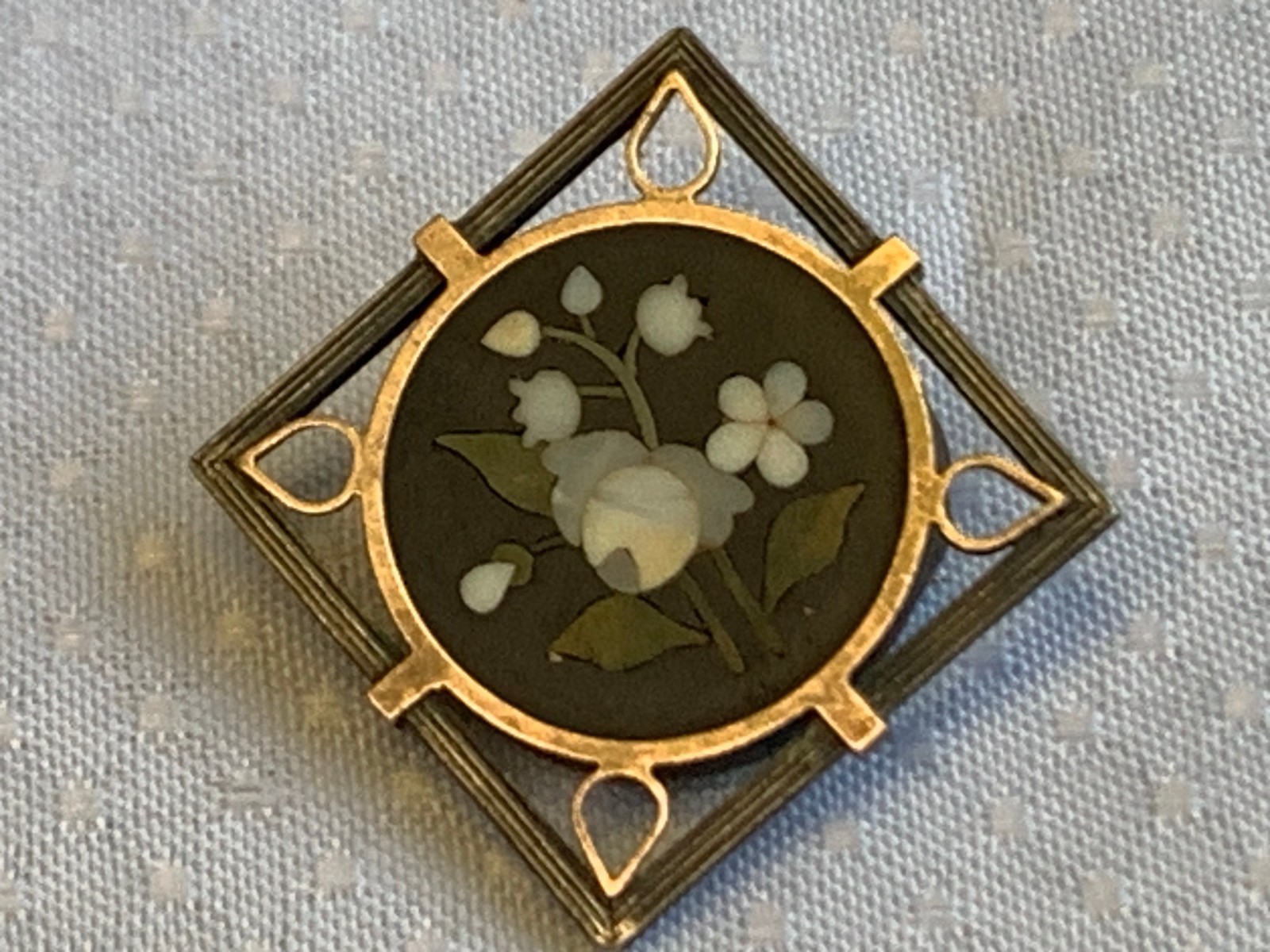 Vtg Pietra Dura Sterling Silver Gold Filled Floral Brooch Jewelry Flower Pin