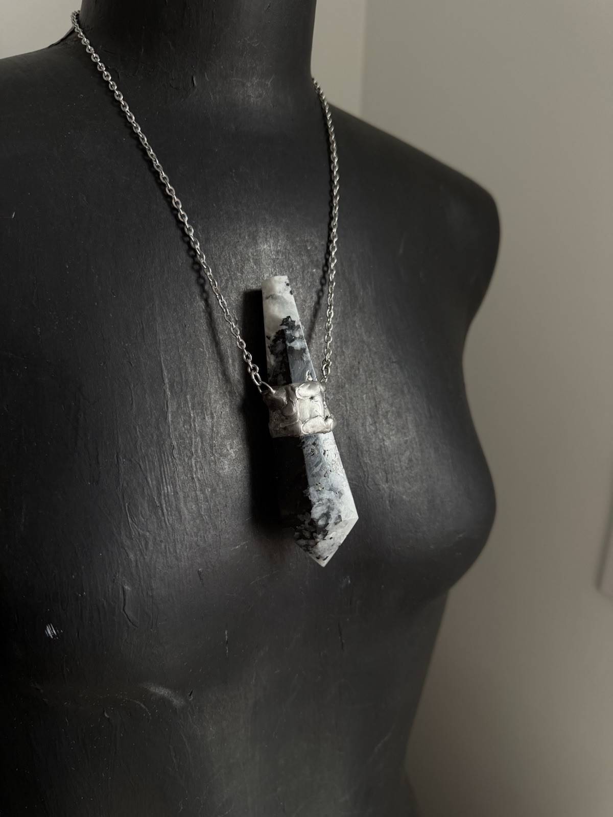 Moonstone black tourmaline crystal necklace pendant talisman statement jewelry