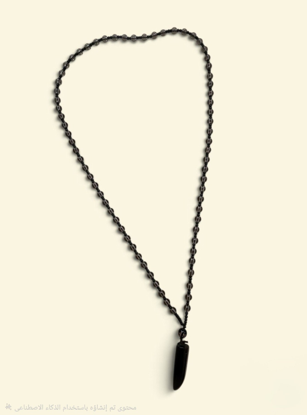 Black Obsidian Point Pendant Necklace Matte Black Beaded Chain