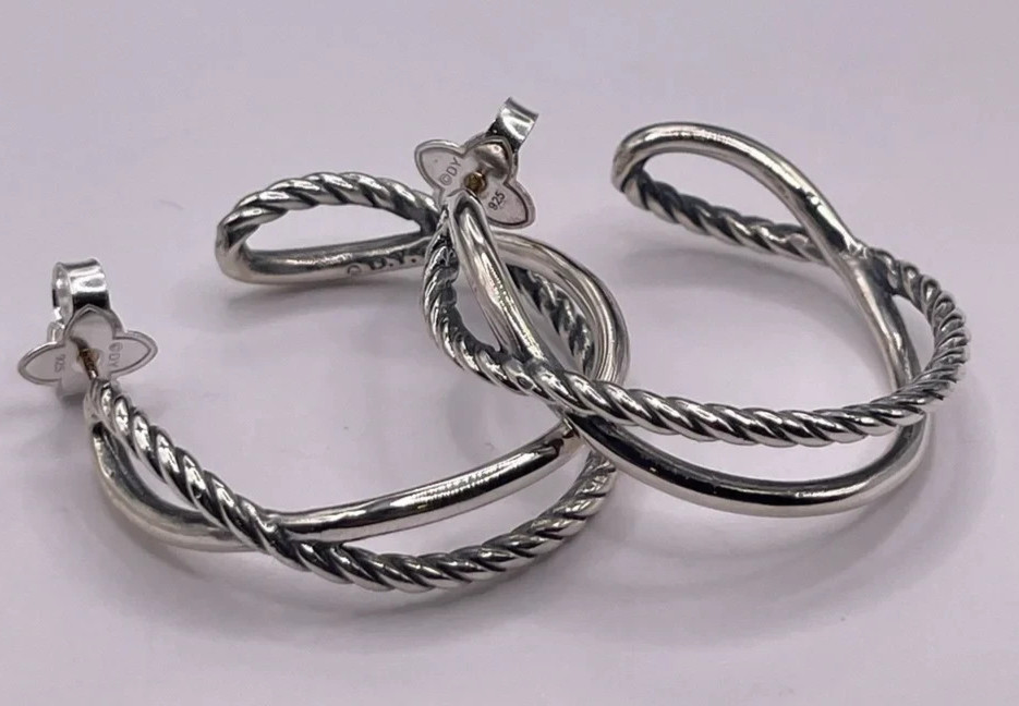 David Yurman Crossover Hoop Earrings in Sterling Silver, 33.7mm