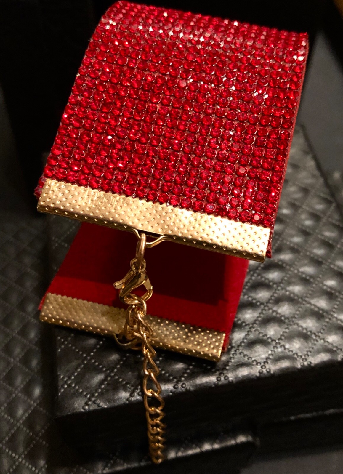 Alcantara Leather Wide Bling Swarovski Elements Wide Red Cuff Bracelet 6” + 2.5″