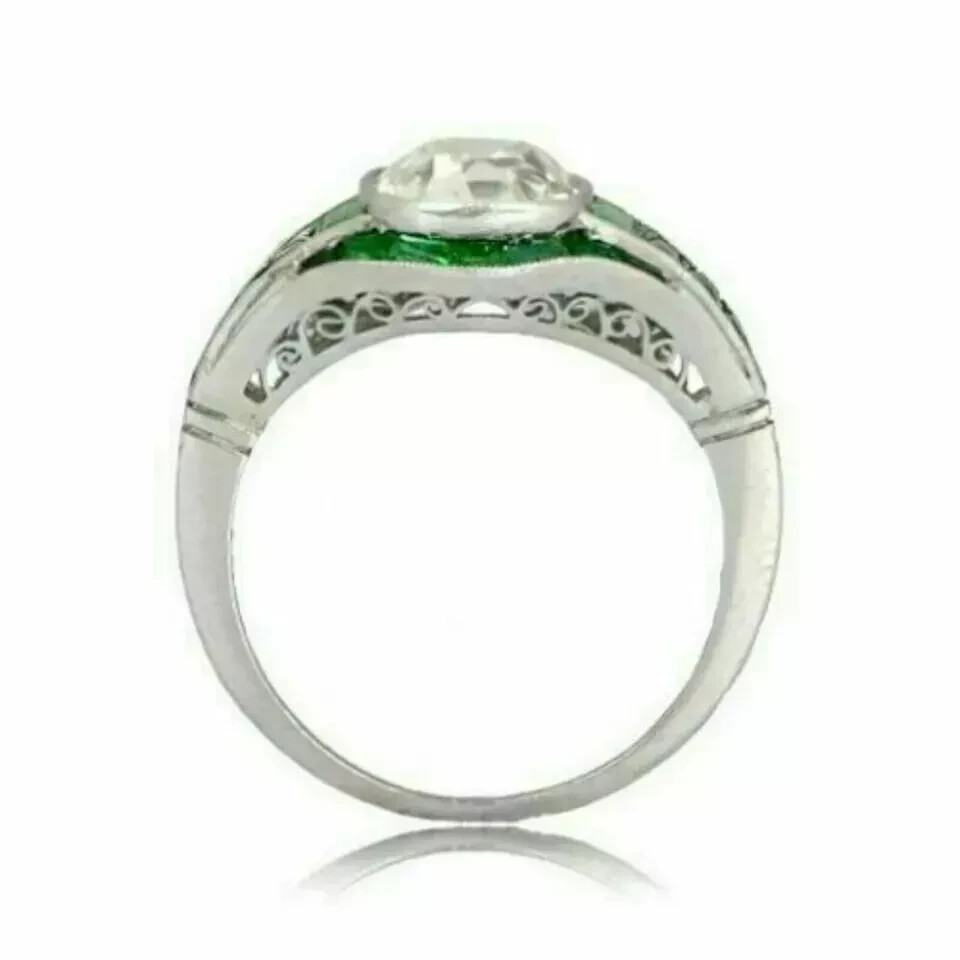 Art Deco Style Lab Created Diamond Antique Engagement Ring 14k White Gold Finish