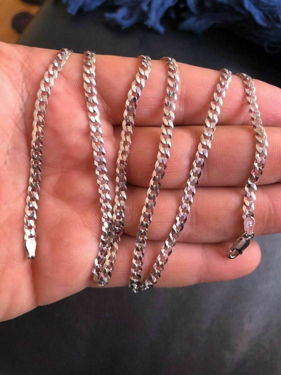 Mens Women’s Flat Cuban Link Chain Solid 925 Sterling Silver 4mm ITALY WHOLESALE