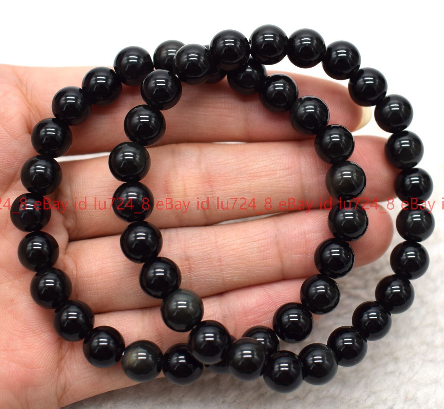 6-20mm Natural Black Obsidian Round Gemstone Beads Elastic Bracelet 7.5”