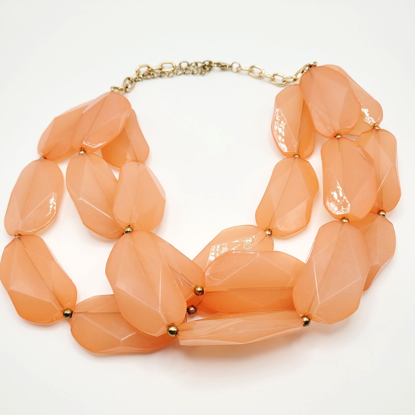 Glamourous Melon Peach Orange Shade Lucite Triple Strand Beaded Necklace 21 Inch