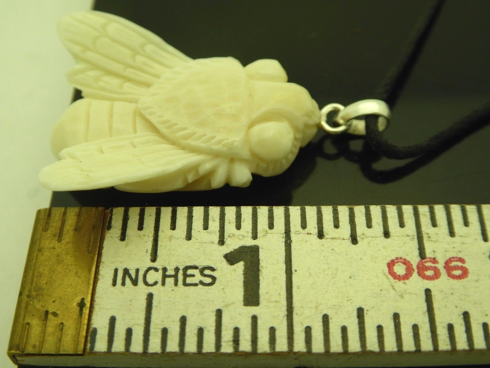 Carved Honey Bee Water Buffalo Bubalus Bubalis Bone Sterling 925 Amulet Necklace