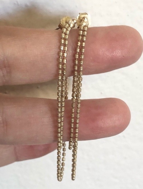Elo7 Gold Plated Barrel Beaded Chain Attached Fronto To Back Dangle Earrings