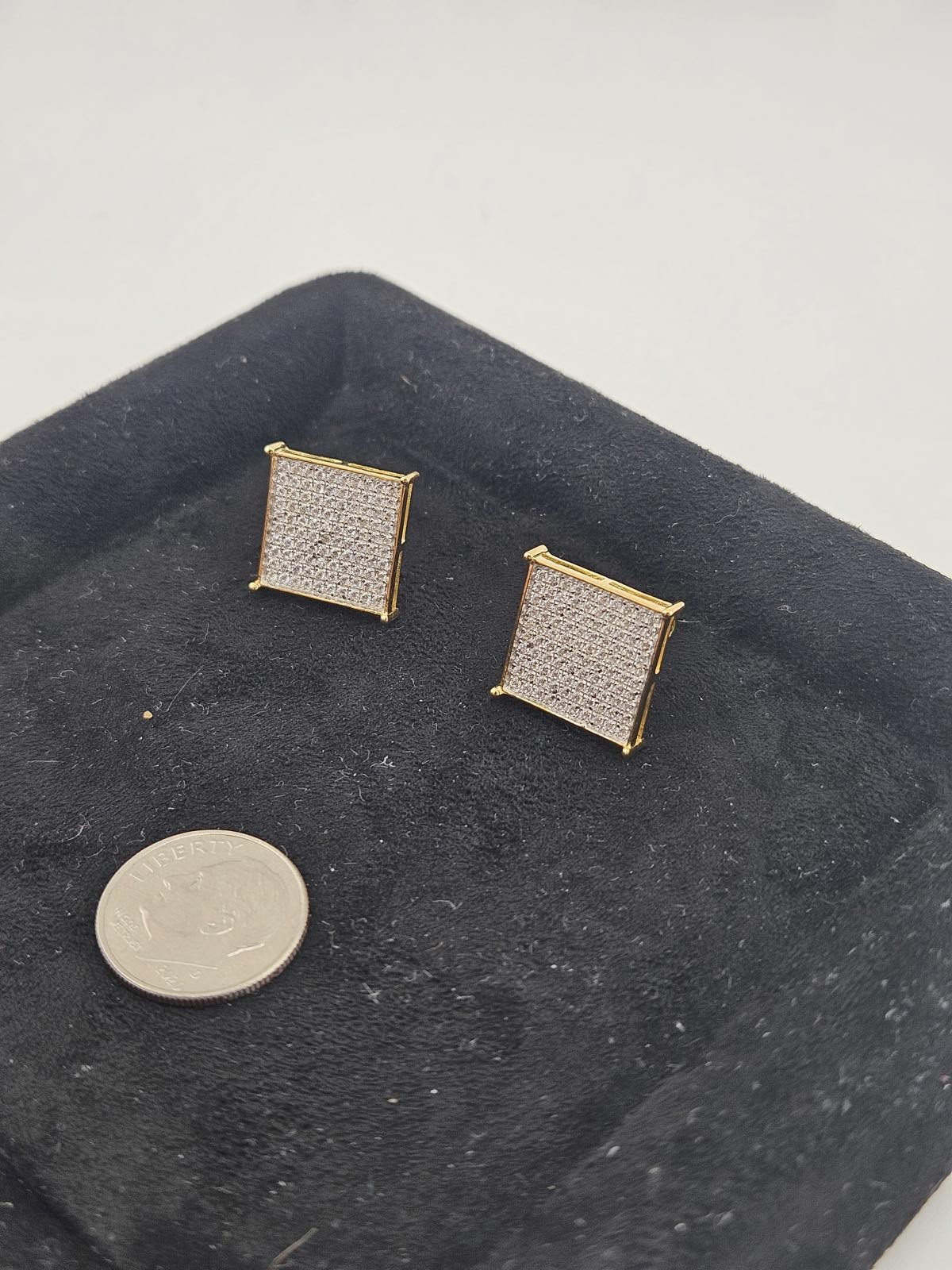 15.2mm Square Gold Vermeil Moissanite Stud Earrings, Screwbacks