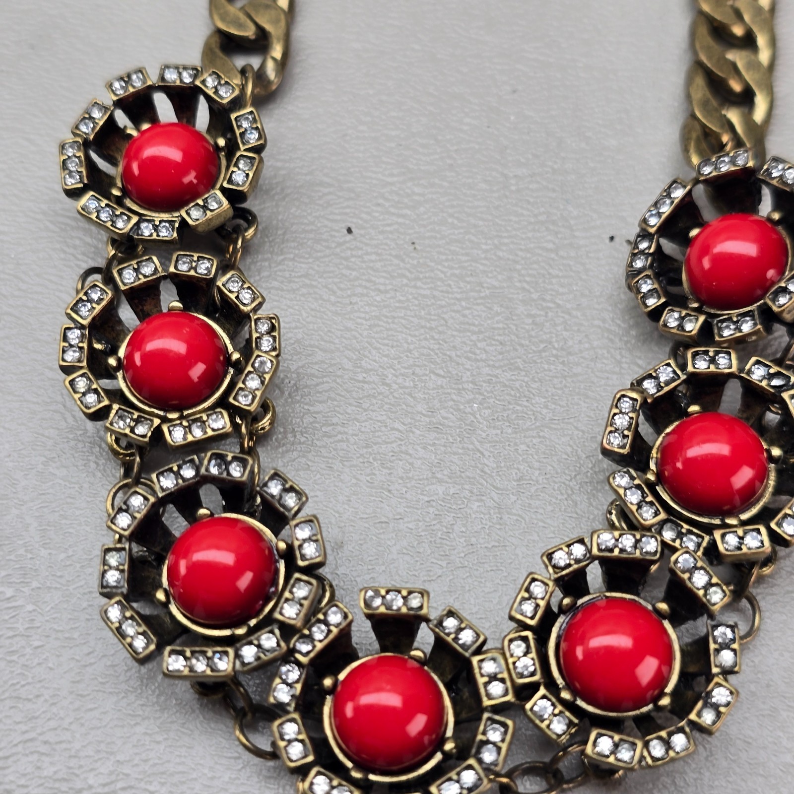 Vintage Fashion Necklace Lot S.A.C. Statement Pendant Chain Rhinestone Red 5 Pc