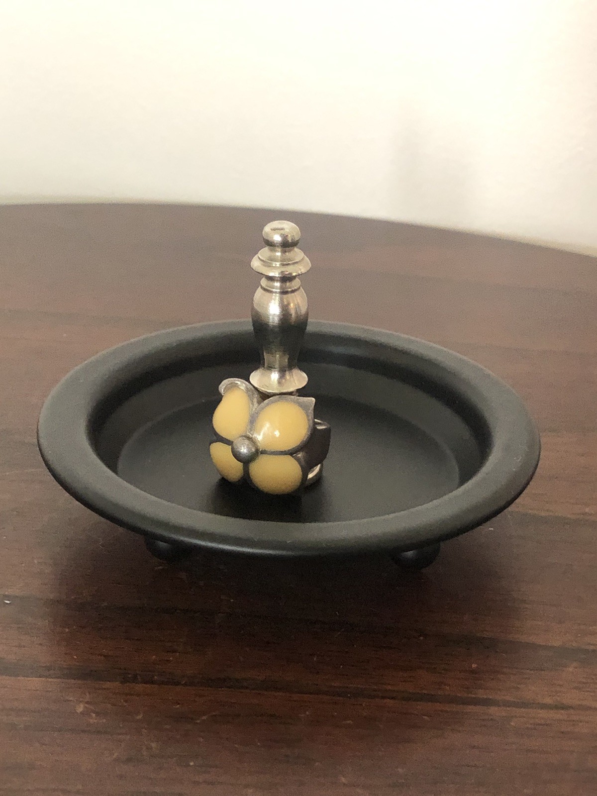 Ring Holder Ring Keeper Trinket Dish Nickel Finial Repurpose Counter Top Black