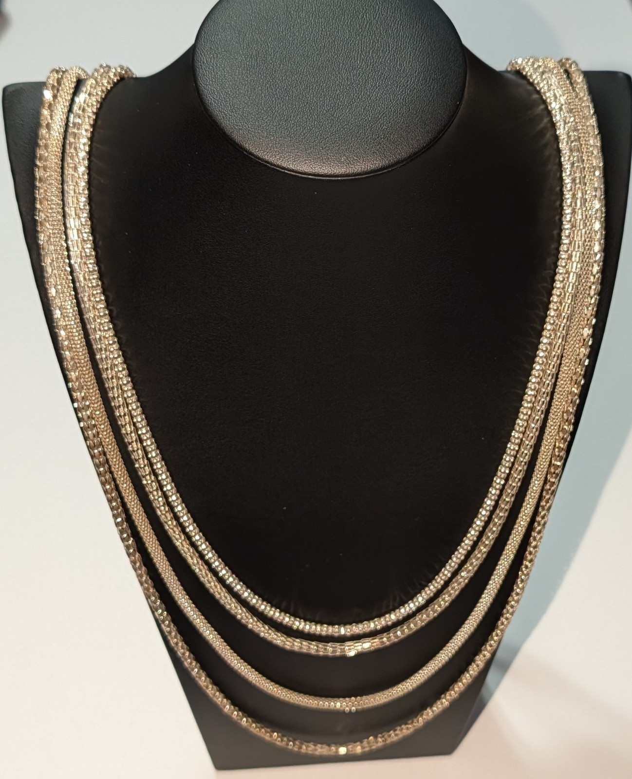 Vintage Multi Strand (4) Waterfall Drape Chain Necklace With Various Textures
