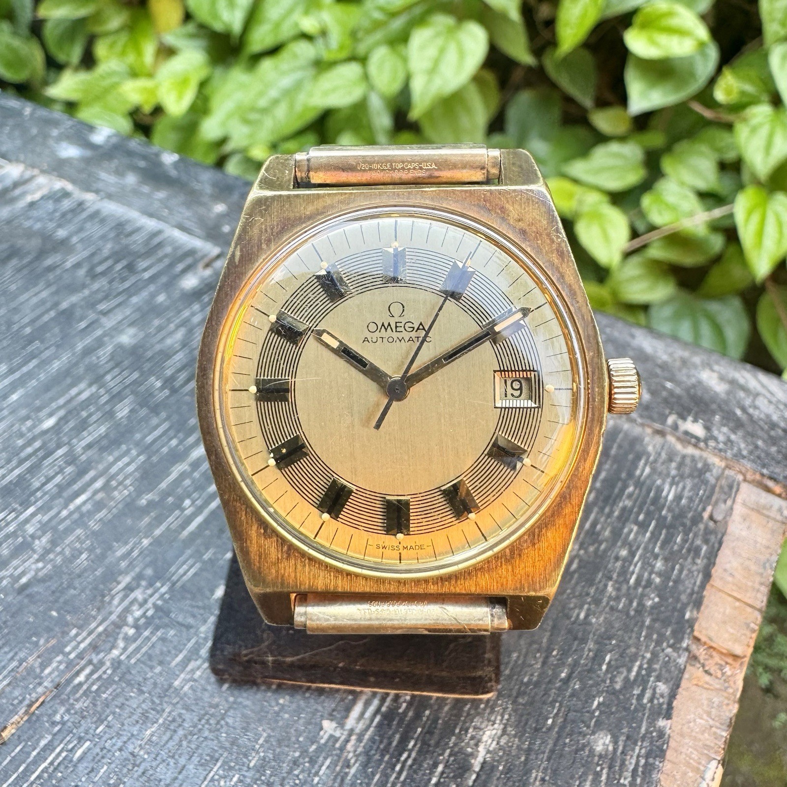 Vintage 1970s Omega Automatic Gold Plated Barcode 166.0118 cal 1480 Swiss 36mm