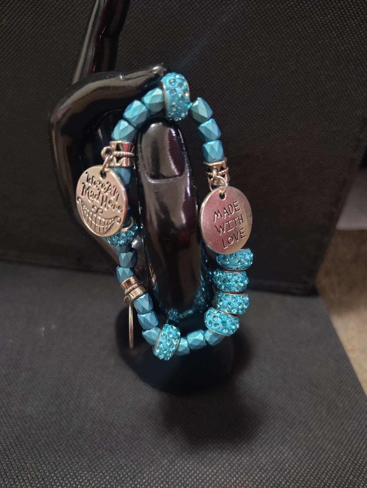 Blue & Silver Beaded Ball Charm Bracelet