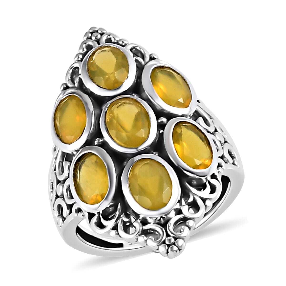 PICTURE PERFECT!! 2.30ctw Artisan Crafted Canary Opal Sterling Silver Size 7