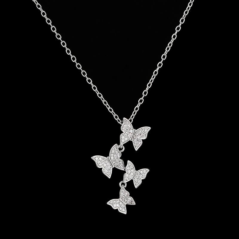 925 Sterling Silver Butterfly Crystal Pendant Necklace for Women Jewelry Gift