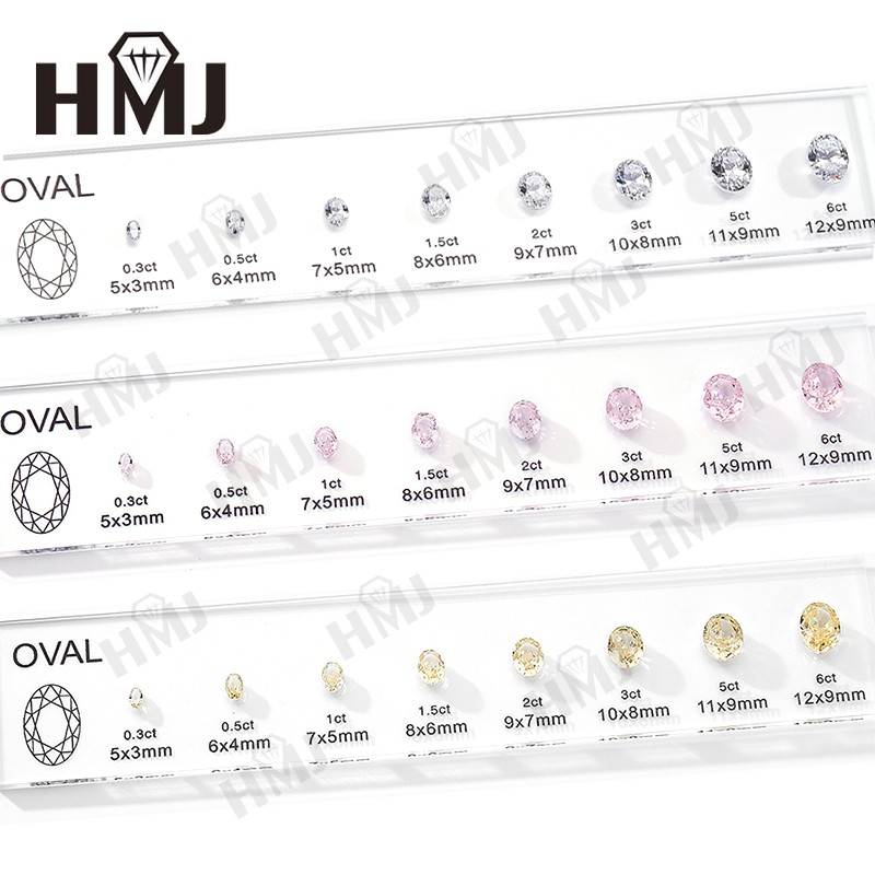 11 Shapes Kit CZ Diamond Carat Chart Comparison Set White Pink Yellow Gemstone