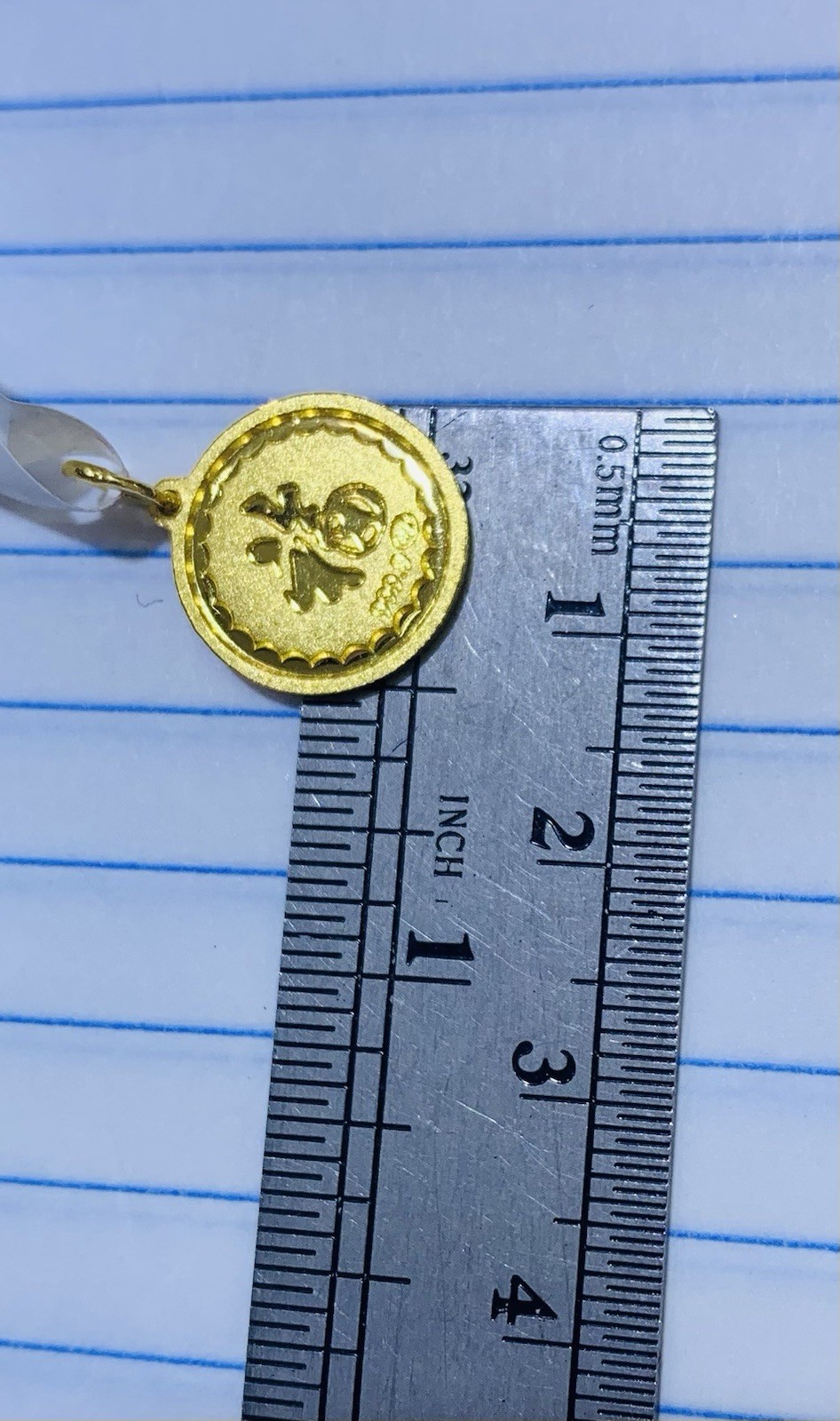 24k Solid Yellow Gold Shaped Round Snake Diamond Cut Pendant 2.33Grams