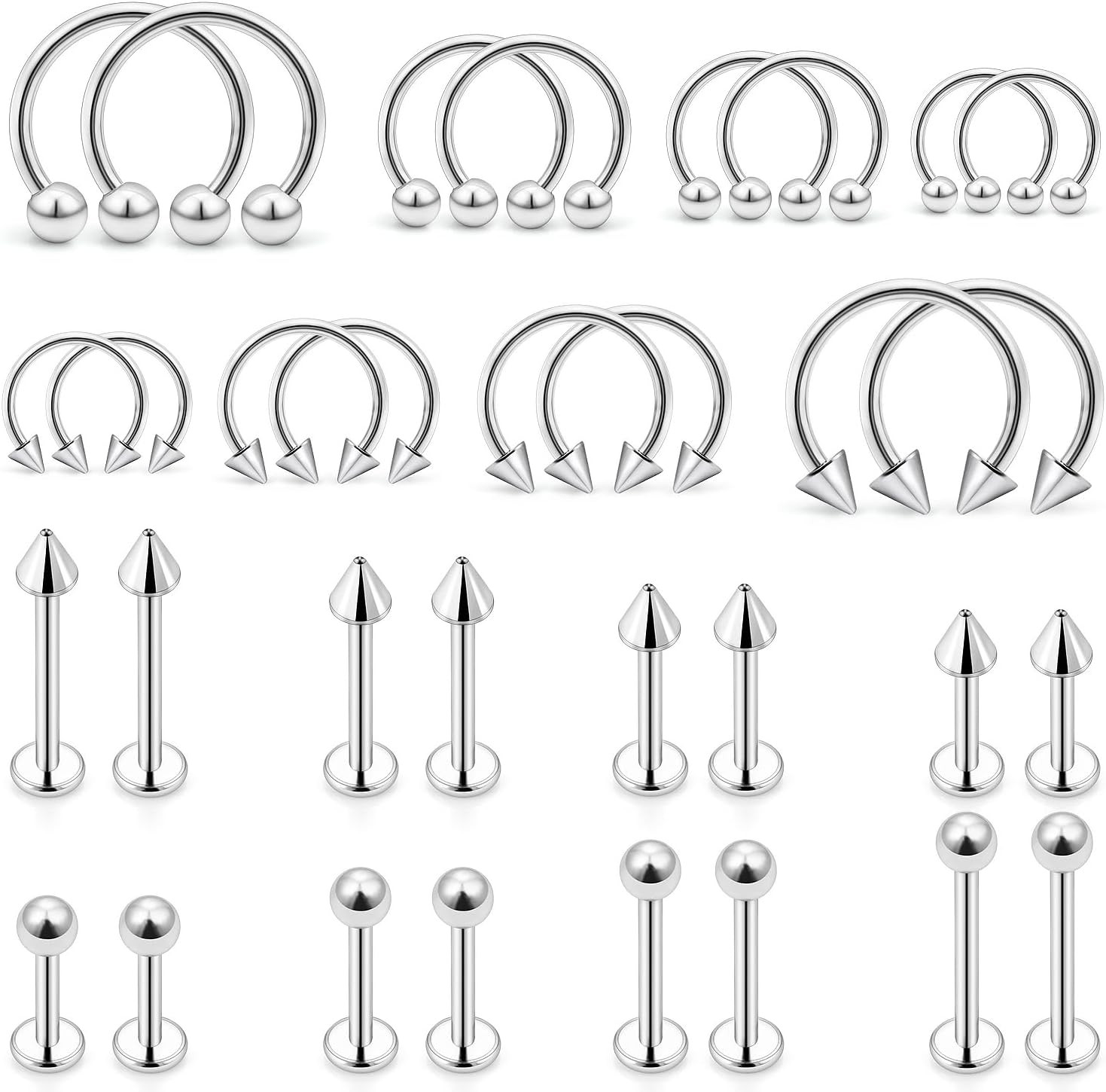 32PCS 16G Lip Rings Surgical Steel Snake Bite Jewelry Labret Jewelry Monroe Lip