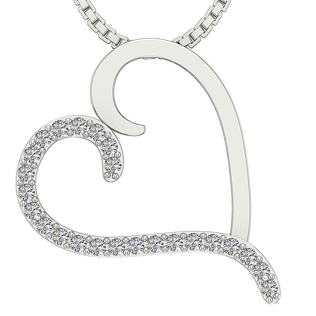 SI1 G Heart Pendant 0.50 Ct Round Diamond Prong Set 14K Gold 1.00 Inch Prong Set