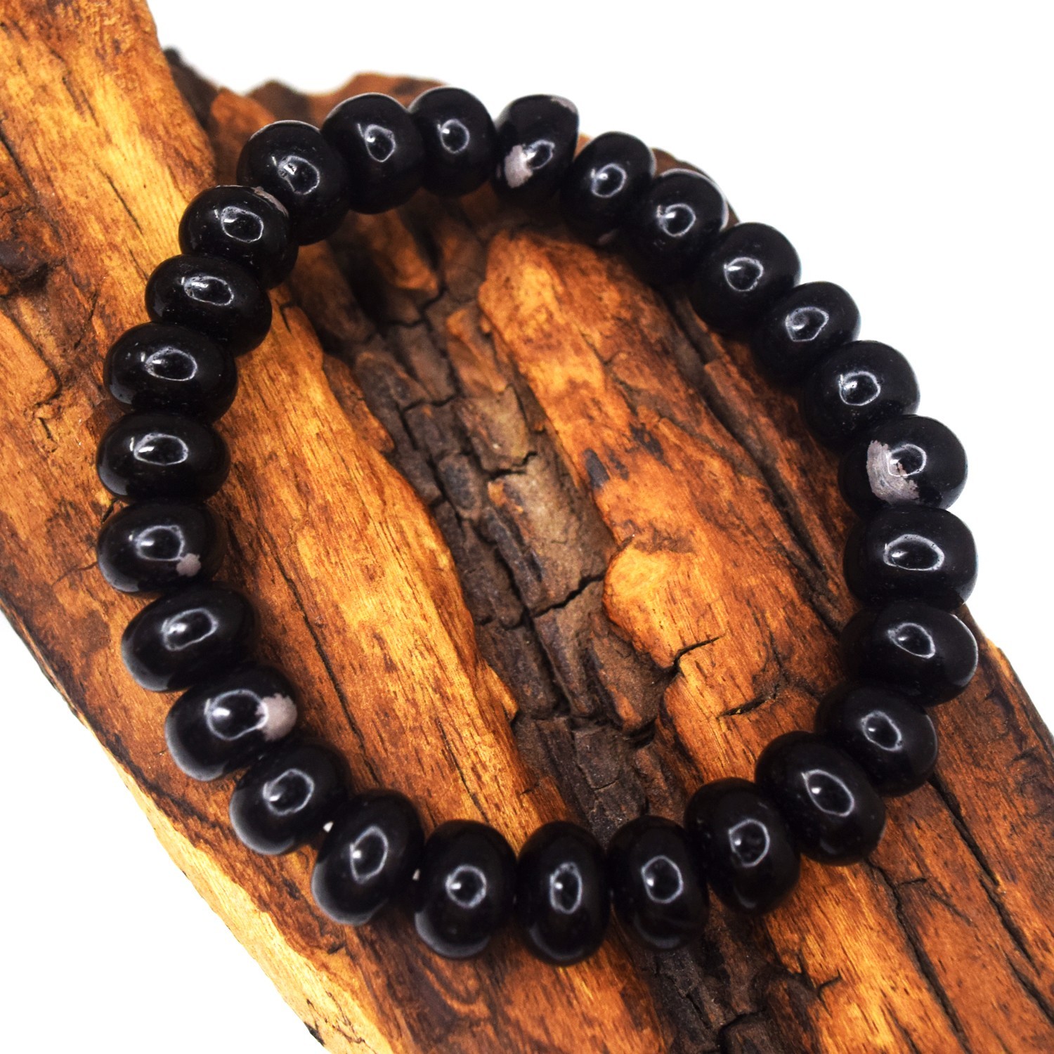 Stretchable 157.00 Cts Snow Flakes Obsidian Striking Beaded Bracelet RK 44 AZ28
