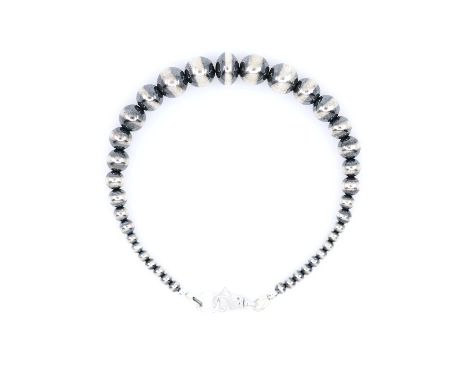 Navajo Pearl Bracelet | Graduated 9mm to 3mm Sterling Silver Beads, Lobster Clas