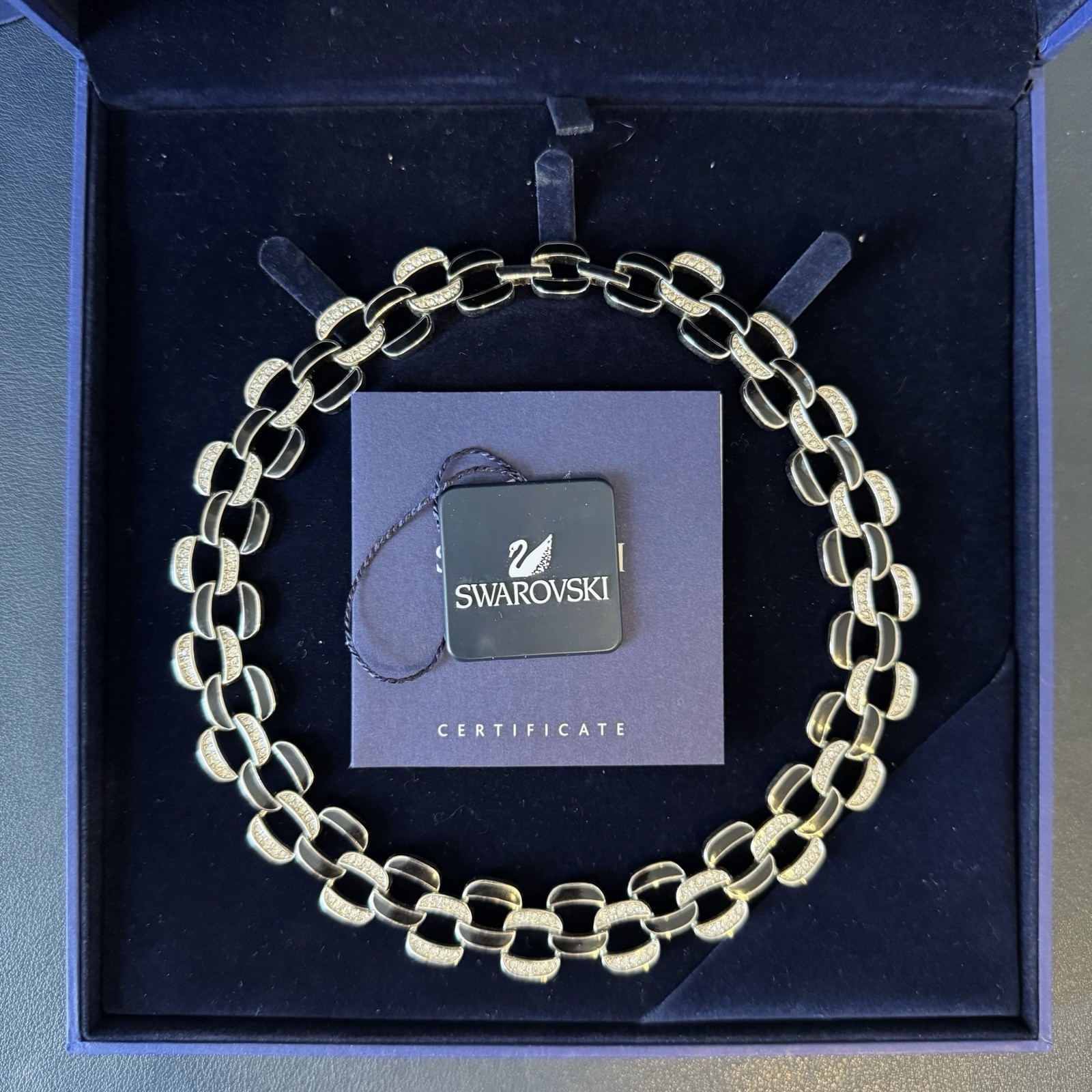 Swarovski Rhodium-Plated Stainless Steel Black White Crystal Collar Necklace