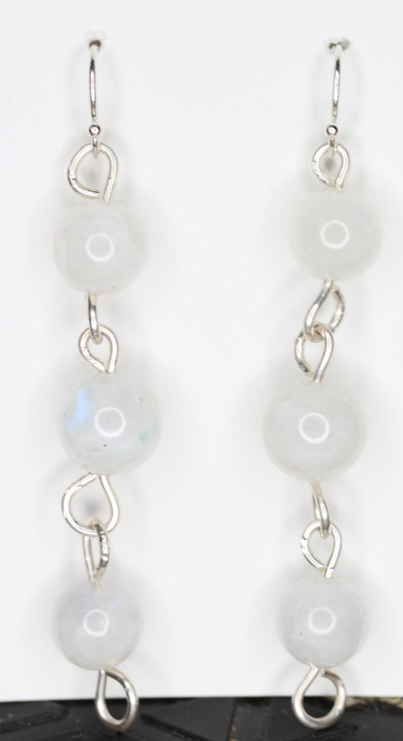 Moonstone Natural White 8mm & 10mm Gemstone .925 Sterling Silver Earrings 2.50″