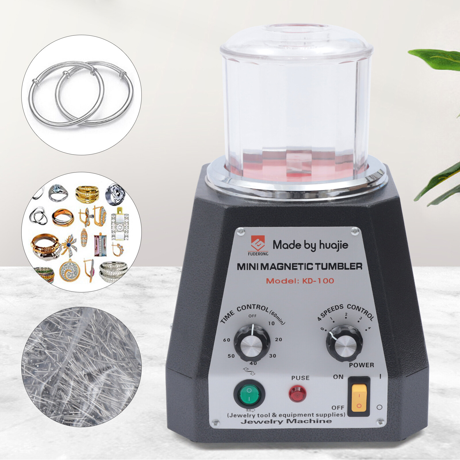 Magnetic Tumbler Jewelry Polishing Machine 100 mm Jewelry Finisher 4-Speed USA