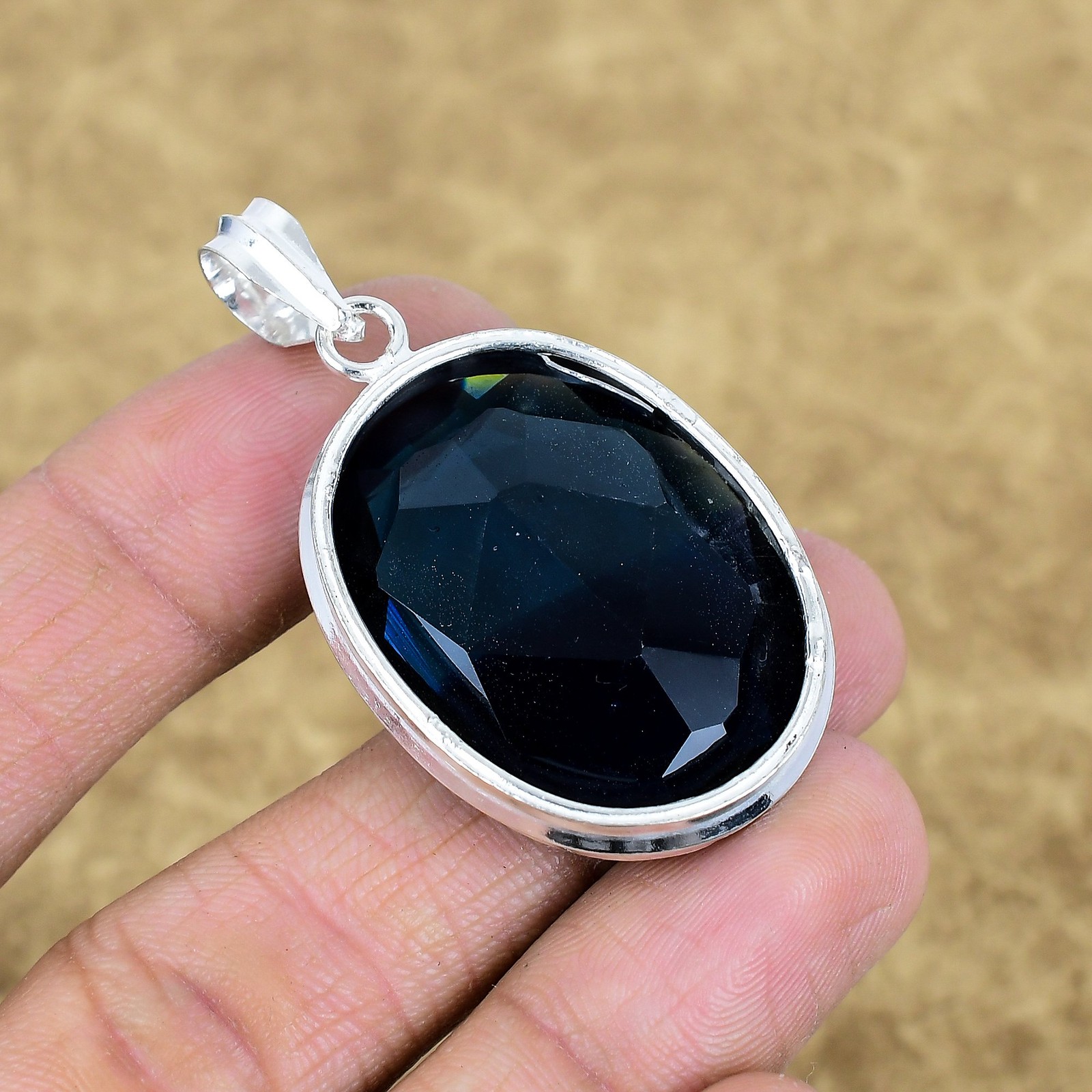 Natural Iolite Gemstone Pendant 925 Sterling Silver Oval Jewelry For Anniversary