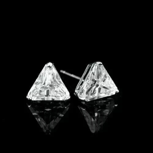 3TCW Trillion Lab Created Diamond Solitaire Stud Earrings 925 Sterling Silver