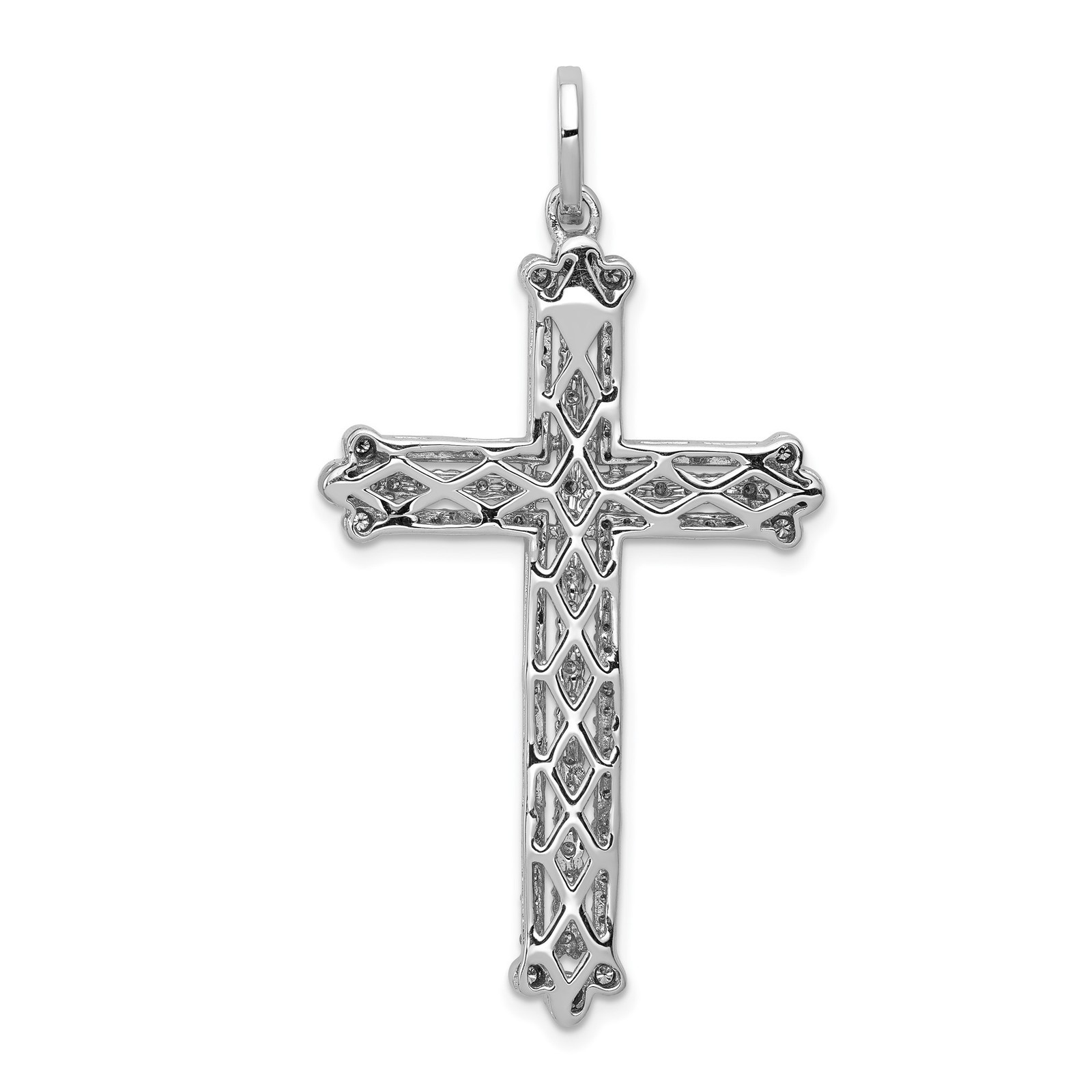 14k White Gold Diamond Cross Pendant Charm 50.5mm Religious Jewelry