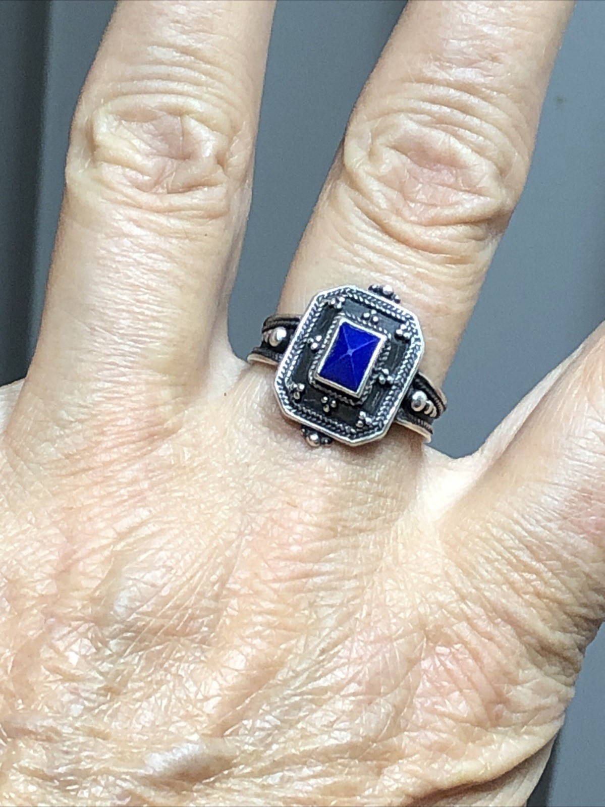 40. Vintage SAVATI Sterling silver 925 Pointed Lapis stone Ring 7.5s. 4.9g