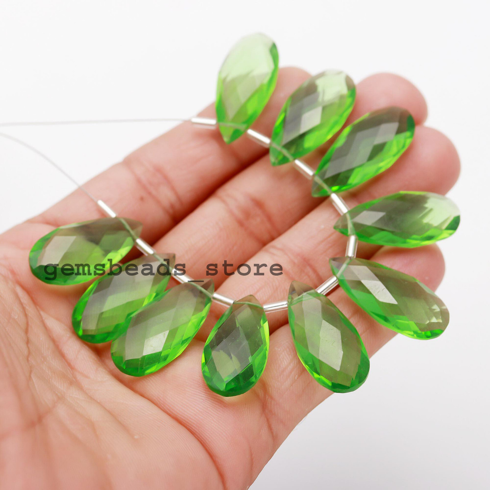 Chrome Diopside Gemstone Hydro Quartz Briolette Faceted 25x12MM 5 Matched Pairs